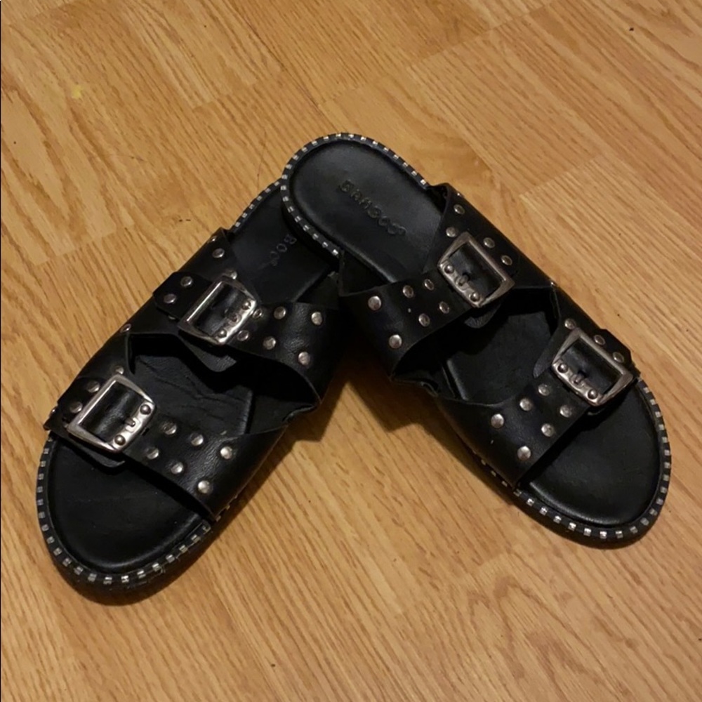 Black studded slip-on sandals